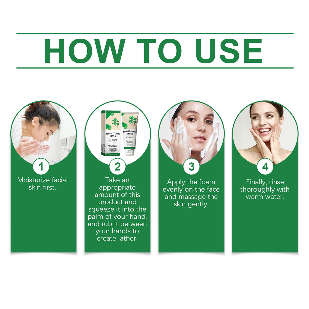 OUHOE Mugwort Calming Cleanser, Hydrating And Moisturizing Deep Clear Pores Balance Oil Moisturizing Cleanser