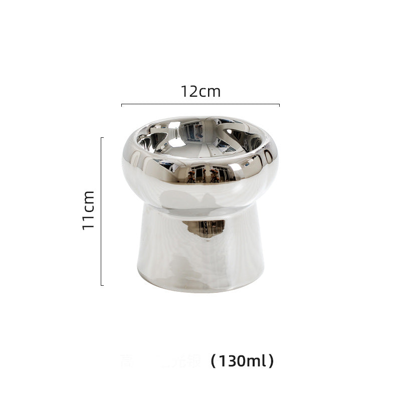 Electroplated Mirror Ceramic Cat Bowl Pet Bowl