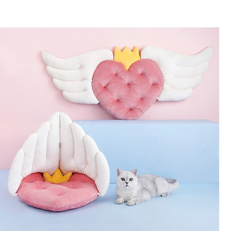 New Dog Cave Bed Comfortable Winter Warm Puppy Cats Sleeping Mat Bed Top Quality Love Heart Shape Angel Wings Soft Cat Bed