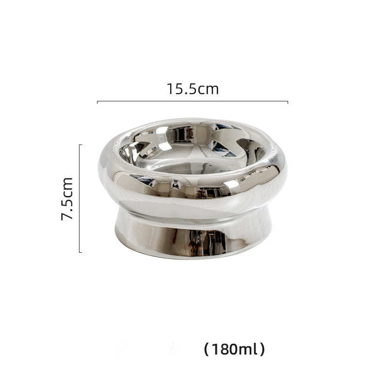 Electroplated Mirror Ceramic Cat Bowl Pet Bowl