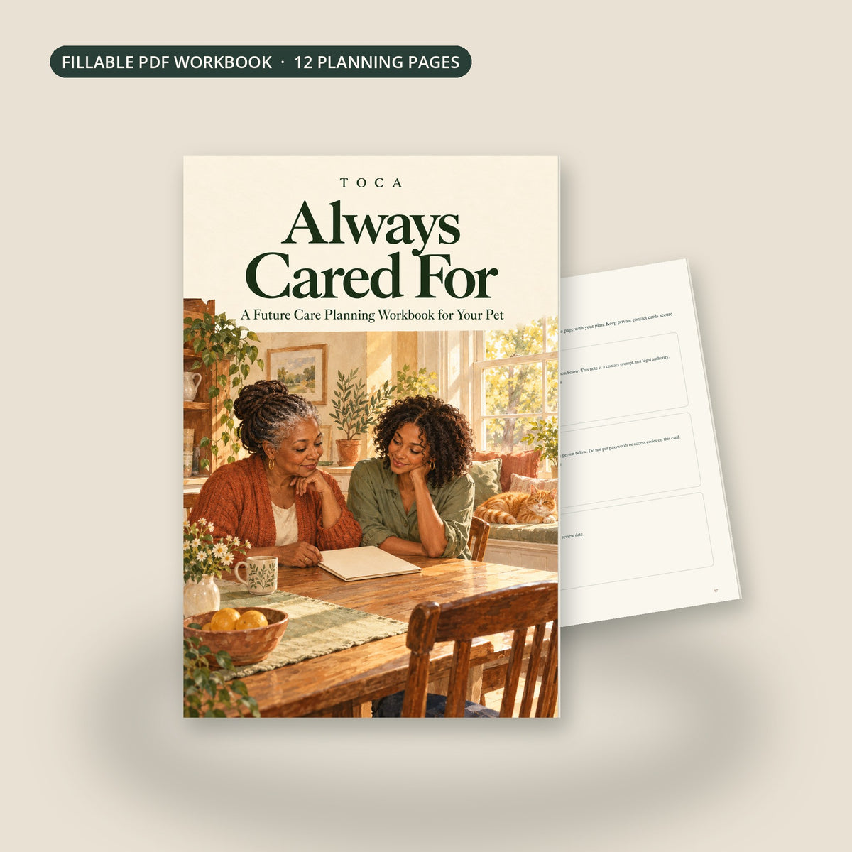 Always Cared For workbook cover with the fillable companion cards