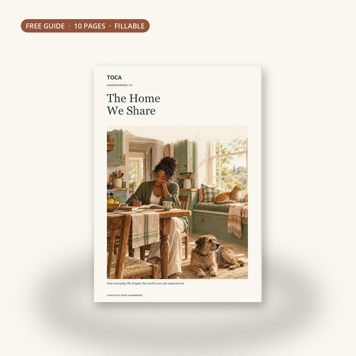 The Home We Share, a free 10-page fillable TOCA workbook for dog and cat caregivers