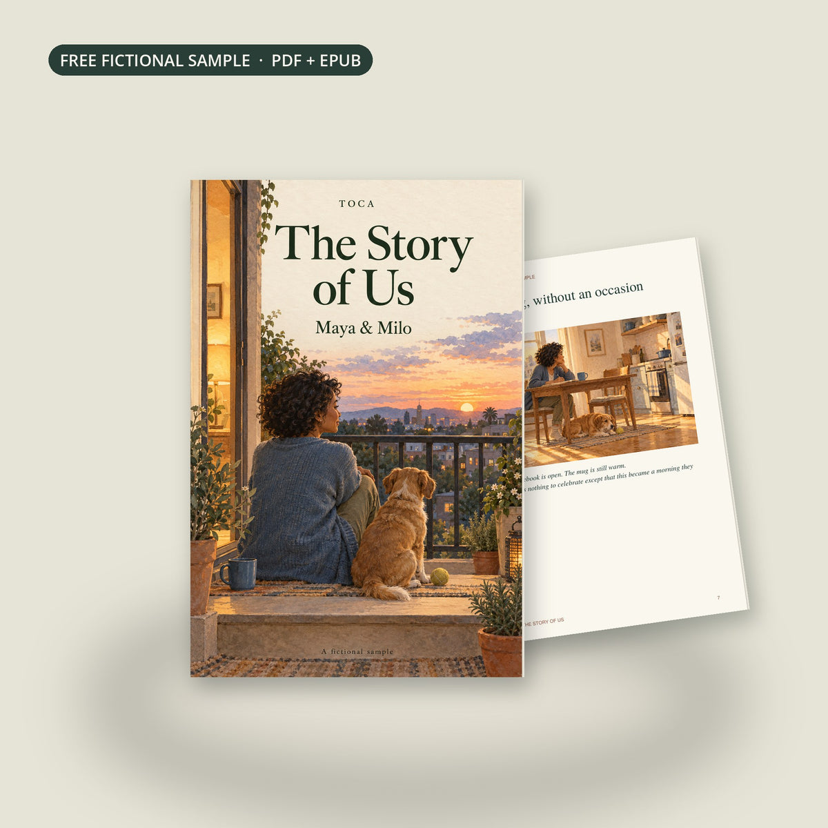 Free fictional sample cover with an illustrated interior page