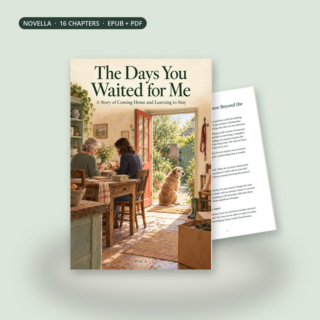 The Days You Waited for Me, a TOCA ebook: cover and an inside page