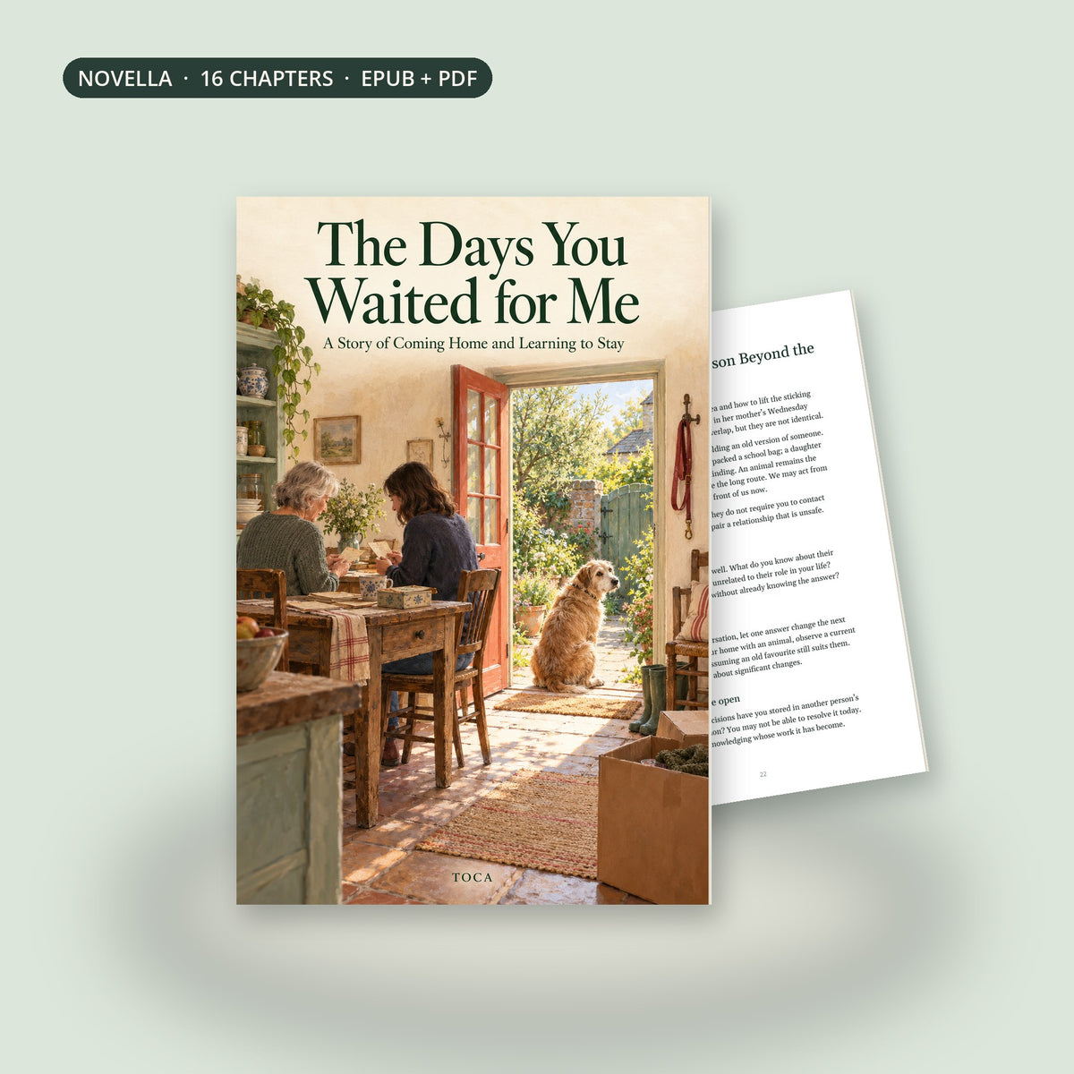 The Days You Waited for Me, a TOCA ebook: cover and an inside page