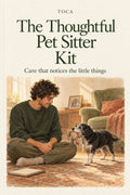 The Thoughtful Pet Sitter Kit cover: a sitter sits on the floor while an older dog approaches with a toy