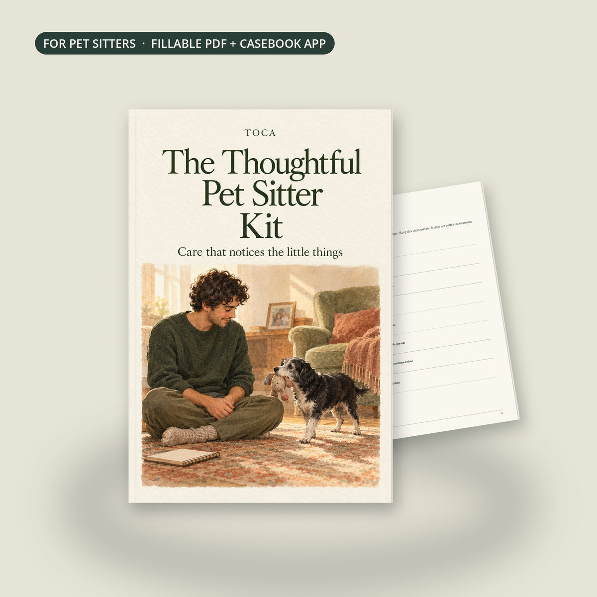 The Thoughtful Pet Sitter Kit cover with the handover summary page