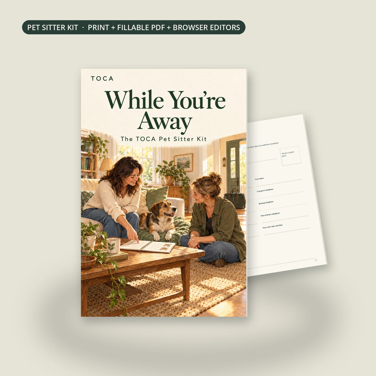 While You're Away, The TOCA Pet Sitter Kit: cover and quick reference sheet